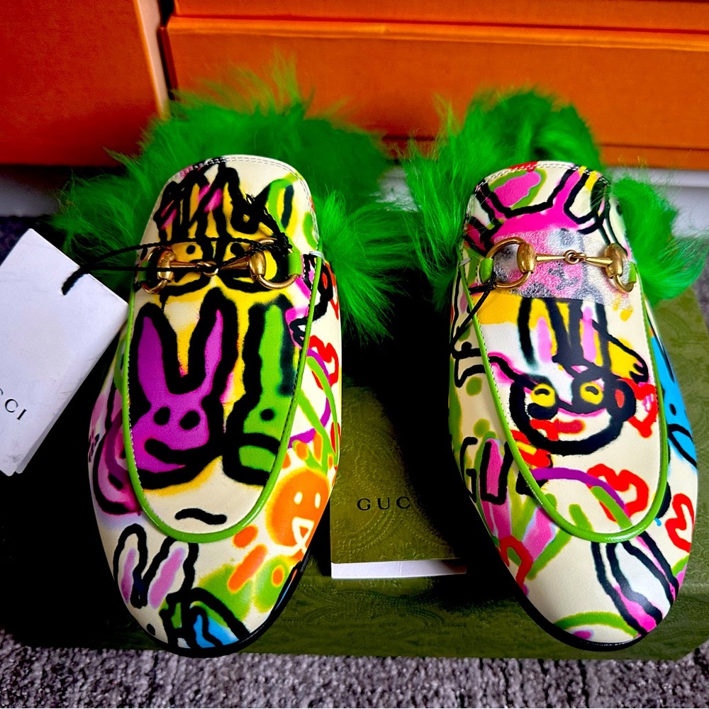 Gucci Princetown Graffiti Print Slippers